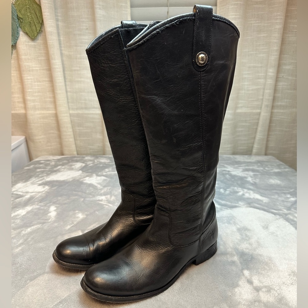 Frye Boots Melissa Button Equestrian Riding Extended Calf Stretch Women 9.5B Blk